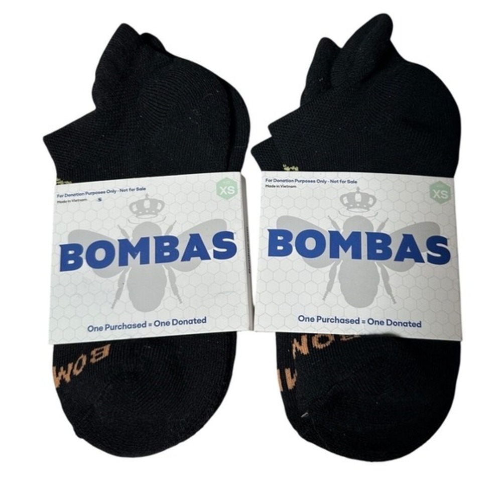 Bombas 2 Pair Ankle Socks Black XS Honeycomb Arch Support Blister Tab‎ NEW